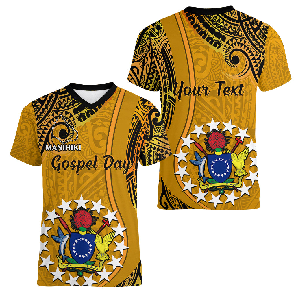 Personalised 8 August Manihiki Island Gospel Day Women V Neck T Shirt Cook Islands Tribal Pattern - Wonder Print Shop