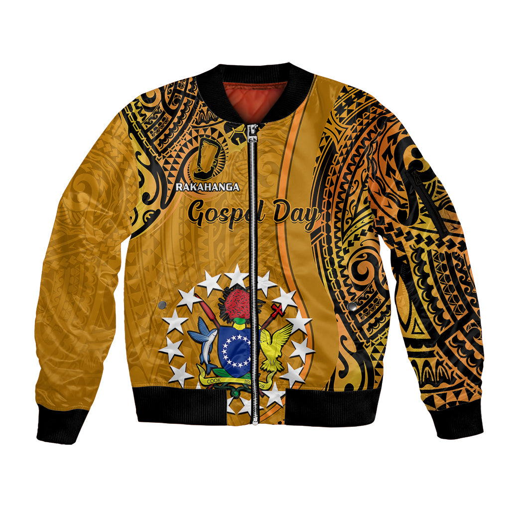15 August  Rakahanga Island Gospel Day Sleeve Zip Bomber Jacket Cook Islands Tribal Pattern - Wonder Print Shop
