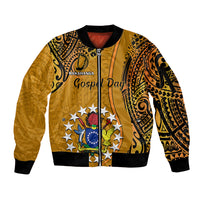 15 August  Rakahanga Island Gospel Day Sleeve Zip Bomber Jacket Cook Islands Tribal Pattern - Wonder Print Shop