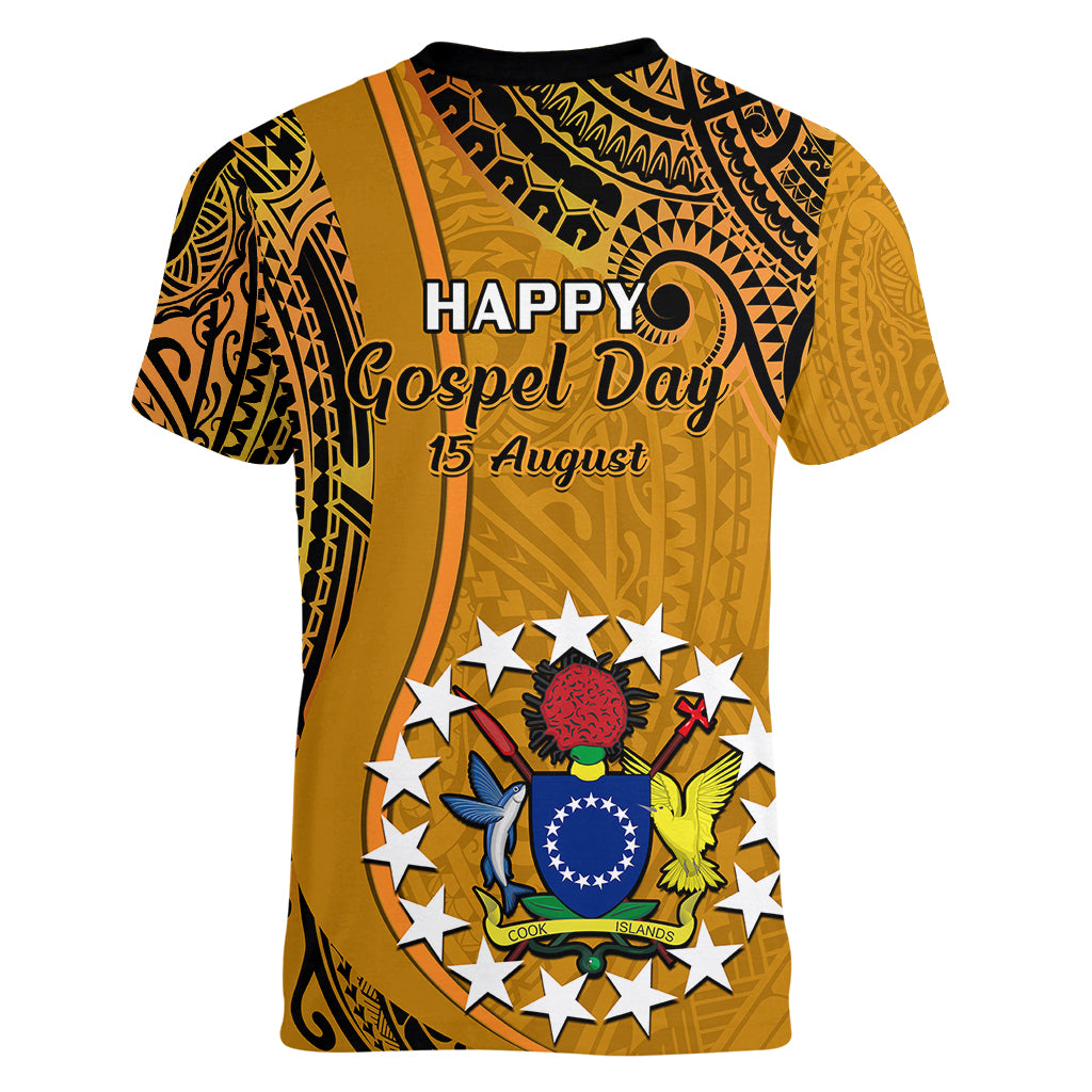 15 August  Rakahanga Island Gospel Day Women V Neck T Shirt Cook Islands Tribal Pattern - Wonder Print Shop