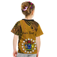 Personalised 15 August Rakahanga Island Gospel Day Kid T Shirt Cook Islands Tribal Pattern - Wonder Print Shop