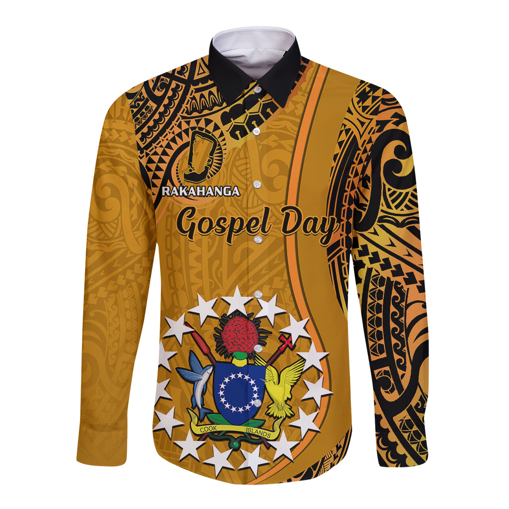 Personalised 15 August Rakahanga Island Gospel Day Long Sleeve Button Shirt Cook Islands Tribal Pattern - Wonder Print Shop