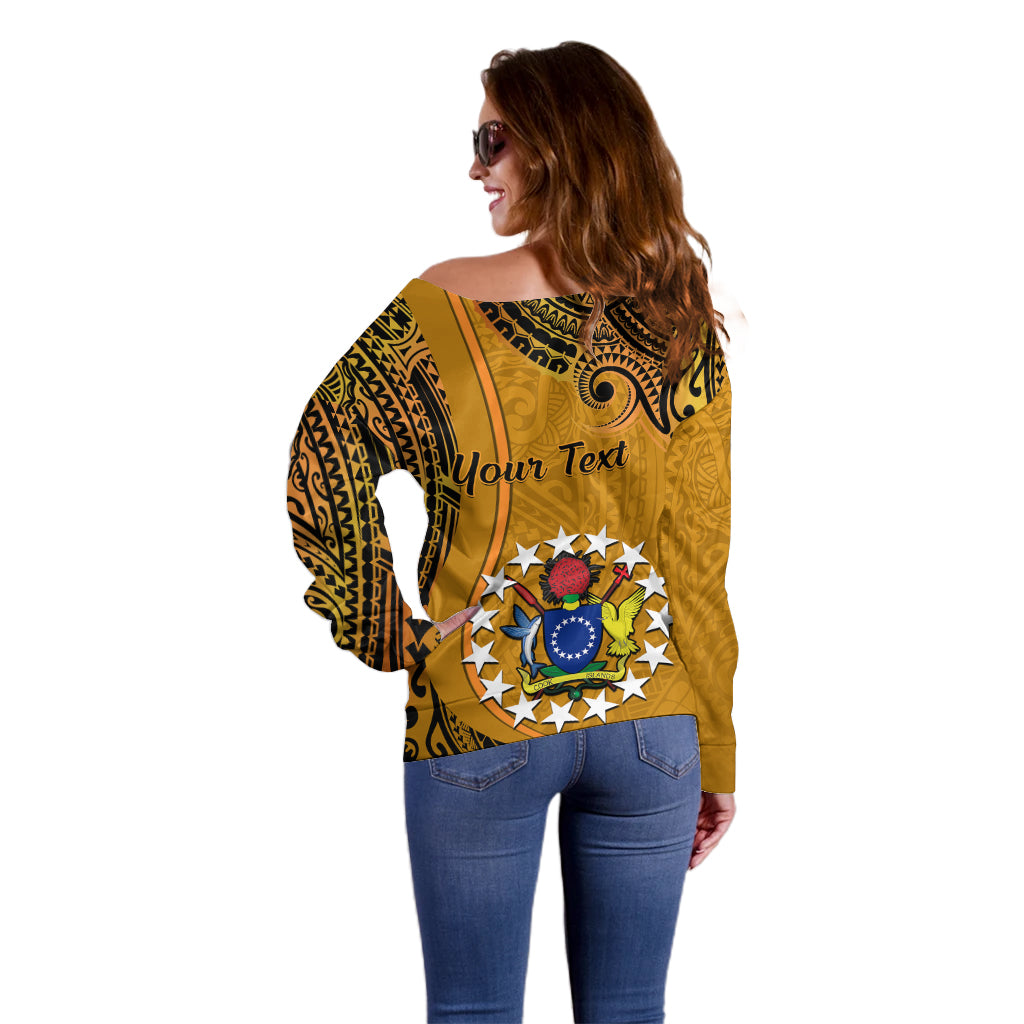 Personalised 15 August Rakahanga Island Gospel Day Off Shoulder Sweater Cook Islands Tribal Pattern - Wonder Print Shop