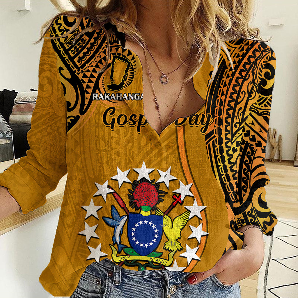Personalised 15 August Rakahanga Island Gospel Day Women Casual Shirt Cook Islands Tribal Pattern - Wonder Print Shop