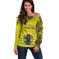 27 October Aitutaki Island Gospel Day Off Shoulder Sweater Cook Islands Tribal Pattern - Wonder Print Shop