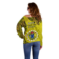 27 October Aitutaki Island Gospel Day Off Shoulder Sweater Cook Islands Tribal Pattern - Wonder Print Shop