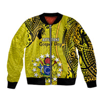 27 October Aitutaki Island Gospel Day Sleeve Zip Bomber Jacket Cook Islands Tribal Pattern - Wonder Print Shop