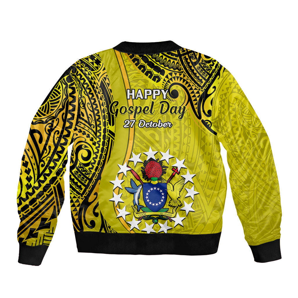 27 October Aitutaki Island Gospel Day Sleeve Zip Bomber Jacket Cook Islands Tribal Pattern - Wonder Print Shop