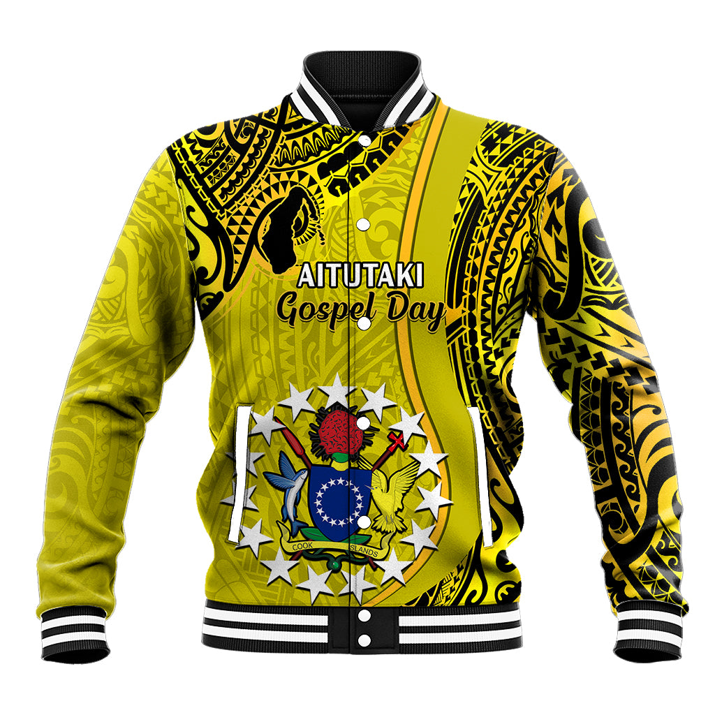 Personalised 27 October Aitutaki Island Gospel Day Baseball Jacket Cook Islands Tribal Pattern - Wonder Print Shop
