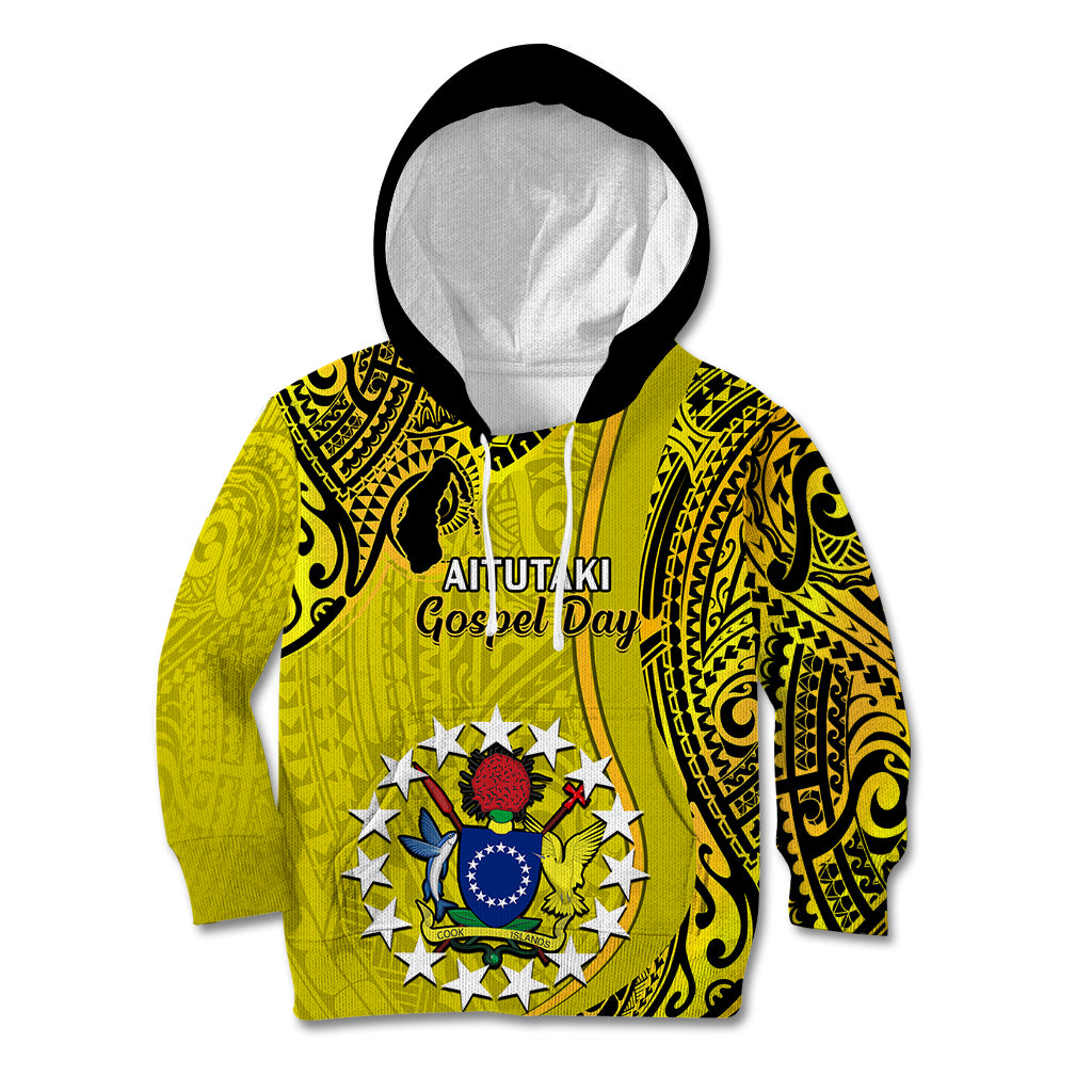 Personalised 27 October Aitutaki Island Gospel Day Kid Hoodie Cook Islands Tribal Pattern - Wonder Print Shop
