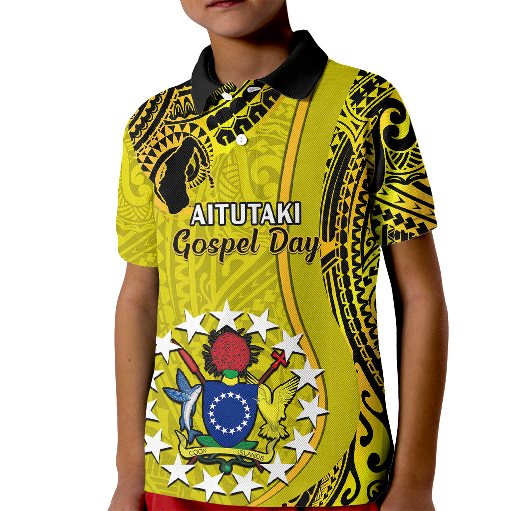 Personalised 27 October Aitutaki Island Gospel Day Kid Polo Shirt Cook Islands Tribal Pattern - Wonder Print Shop