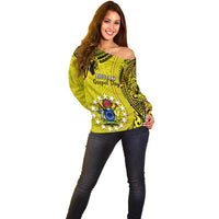 Personalised 27 October Aitutaki Island Gospel Day Off Shoulder Sweater Cook Islands Tribal Pattern - Wonder Print Shop