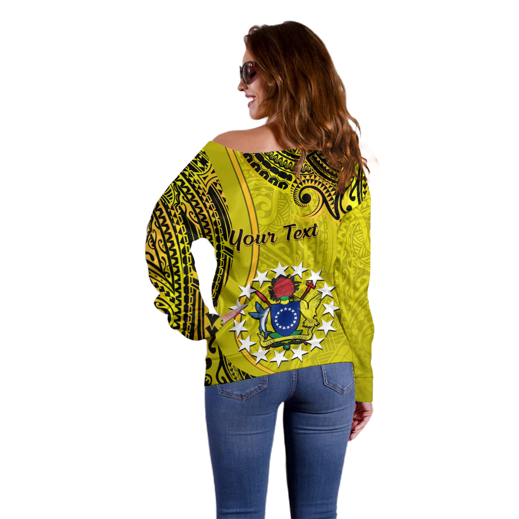 Personalised 27 October Aitutaki Island Gospel Day Off Shoulder Sweater Cook Islands Tribal Pattern - Wonder Print Shop