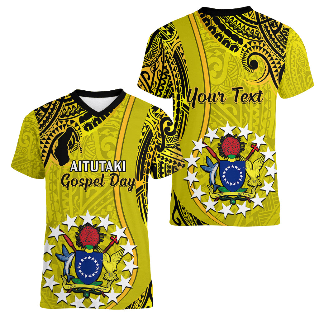 Personalised 27 October Aitutaki Island Gospel Day Women V Neck T Shirt Cook Islands Tribal Pattern - Wonder Print Shop