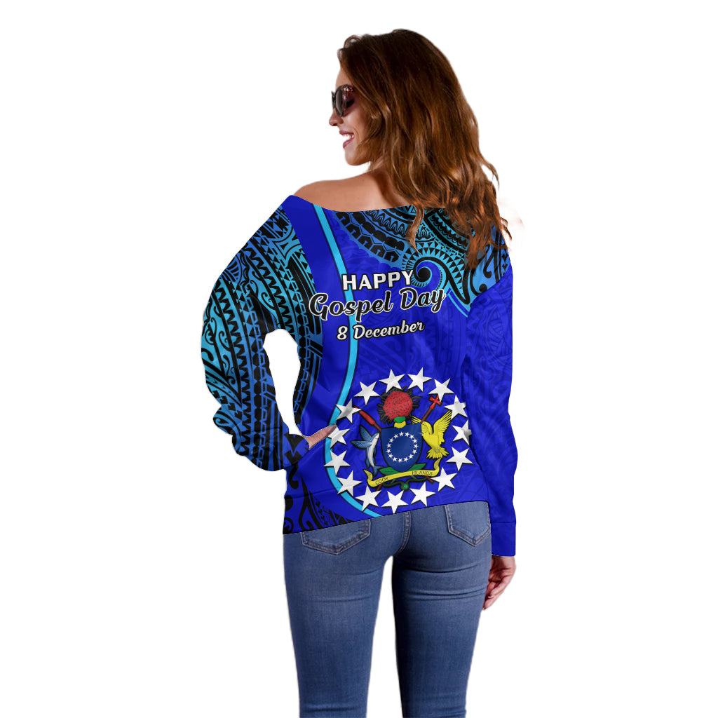 8 December Pukapuka Island Gospel Day Off Shoulder Sweater Cook Islands Tribal Pattern - Wonder Print Shop