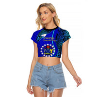 Personalised 8 December Pukapuka Island Gospel Day Raglan Cropped T Shirt Cook Islands Tribal Pattern - Wonder Print Shop