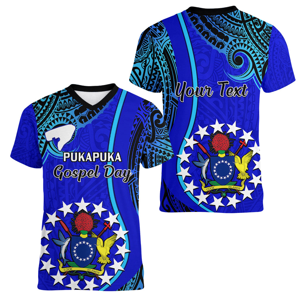 Personalised 8 December Pukapuka Island Gospel Day Women V Neck T Shirt Cook Islands Tribal Pattern - Wonder Print Shop