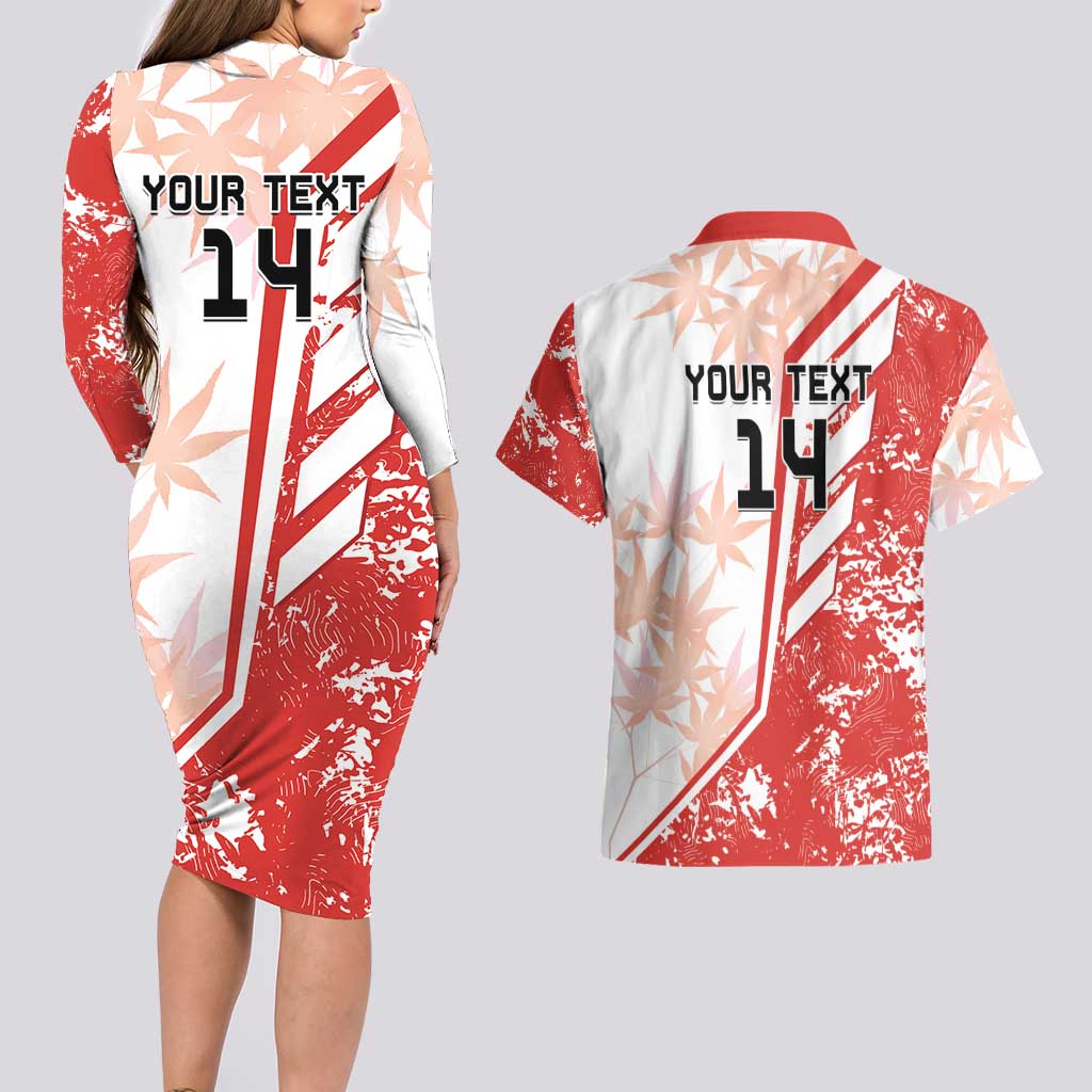 Custom Canada Soccer Couples Matching Long Sleeve Bodycon Dress and Hawaiian Shirt Les Rouges Sporty Style - Wonder Print Shop