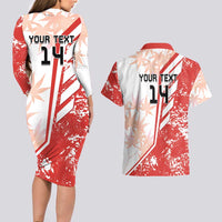Custom Canada Soccer Couples Matching Long Sleeve Bodycon Dress and Hawaiian Shirt Les Rouges Sporty Style - Wonder Print Shop