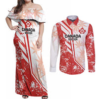Custom Canada Soccer Couples Matching Off Shoulder Maxi Dress and Long Sleeve Button Shirt Les Rouges Sporty Style - Wonder Print Shop