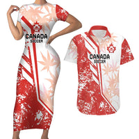 Custom Canada Soccer Couples Matching Short Sleeve Bodycon Dress and Hawaiian Shirt Les Rouges Sporty Style - Wonder Print Shop