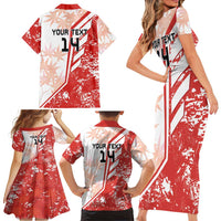 Custom Canada Soccer Family Matching Short Sleeve Bodycon Dress and Hawaiian Shirt Les Rouges Sporty Style - Wonder Print Shop