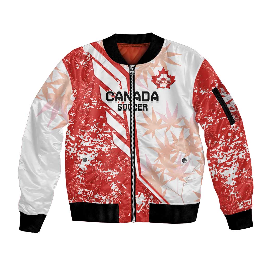 Custom Canada Soccer Sleeve Zip Bomber Jacket Les Rouges Sporty Style - Wonder Print Shop
