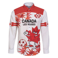 Custom Canada Soccer Family Matching Long Sleeve Bodycon Dress and Hawaiian Shirt Les Rouges Cute Maple Leaf Mascot - Wonder Print Shop