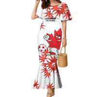 Custom Canada Soccer Family Matching Mermaid Dress and Hawaiian Shirt Les Rouges Cute Maple Leaf Mascot - Wonder Print Shop