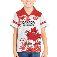 Custom Canada Soccer Family Matching Off The Shoulder Long Sleeve Dress and Hawaiian Shirt Les Rouges Cute Maple Leaf Mascot - Wonder Print Shop