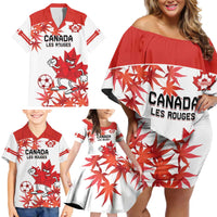Custom Canada Soccer Family Matching Off Shoulder Short Dress and Hawaiian Shirt Les Rouges Cute Maple Leaf Mascot - Wonder Print Shop