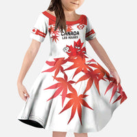 Custom Canada Soccer Kid Short Sleeve Dress Les Rouges Cute Maple Leaf Mascot - Wonder Print Shop