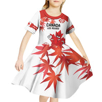 Custom Canada Soccer Kid Short Sleeve Dress Les Rouges Cute Maple Leaf Mascot - Wonder Print Shop