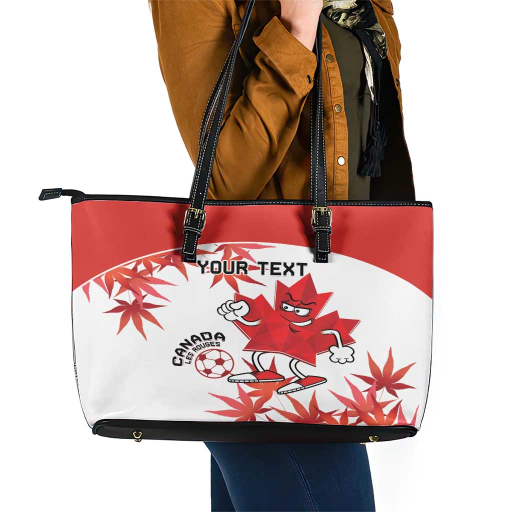 Custom Canada Soccer Leather Tote Bag Les Rouges Cute Maple Leaf Mascot - Wonder Print Shop