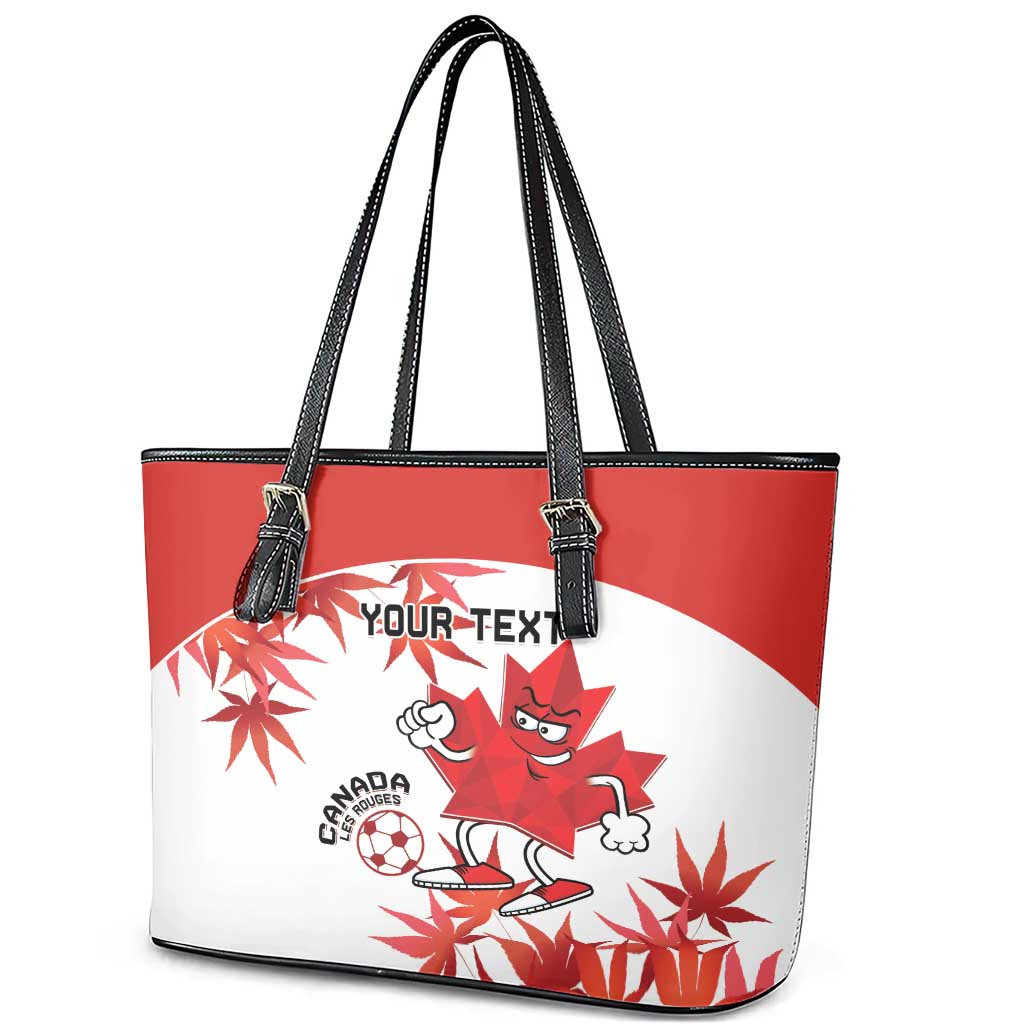 Custom Canada Soccer Leather Tote Bag Les Rouges Cute Maple Leaf Mascot - Wonder Print Shop