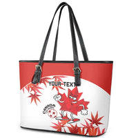 Custom Canada Soccer Leather Tote Bag Les Rouges Cute Maple Leaf Mascot - Wonder Print Shop