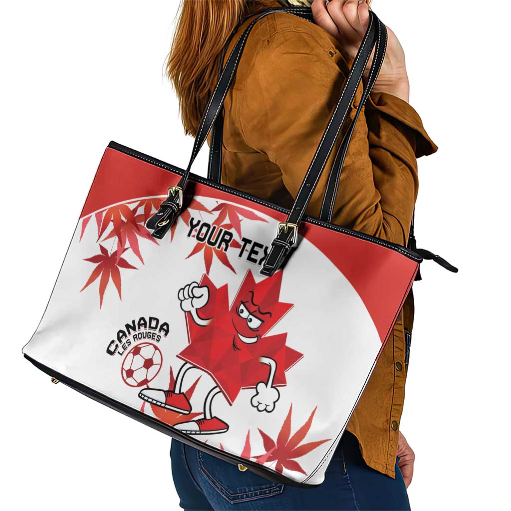 Custom Canada Soccer Leather Tote Bag Les Rouges Cute Maple Leaf Mascot - Wonder Print Shop