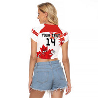 Custom Canada Soccer Raglan Cropped T Shirt Les Rouges Cute Maple Leaf Mascot - Wonder Print Shop