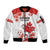 Custom Canada Soccer Sleeve Zip Bomber Jacket Les Rouges Cute Maple Leaf Mascot - Wonder Print Shop