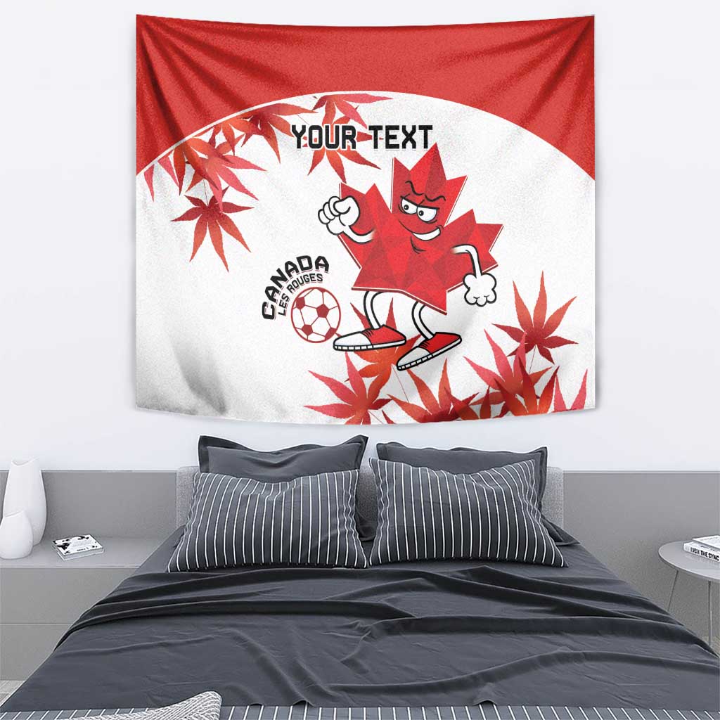 Custom Canada Soccer Tapestry Les Rouges Cute Maple Leaf Mascot - Wonder Print Shop