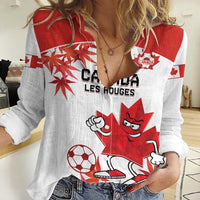 Custom Canada Soccer Women Casual Shirt Les Rouges Cute Maple Leaf Mascot - Wonder Print Shop