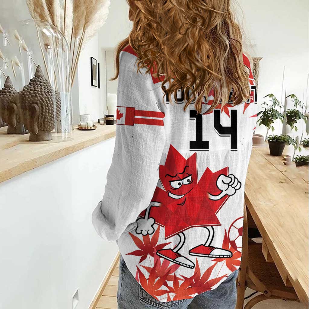 Custom Canada Soccer Women Casual Shirt Les Rouges Cute Maple Leaf Mascot - Wonder Print Shop