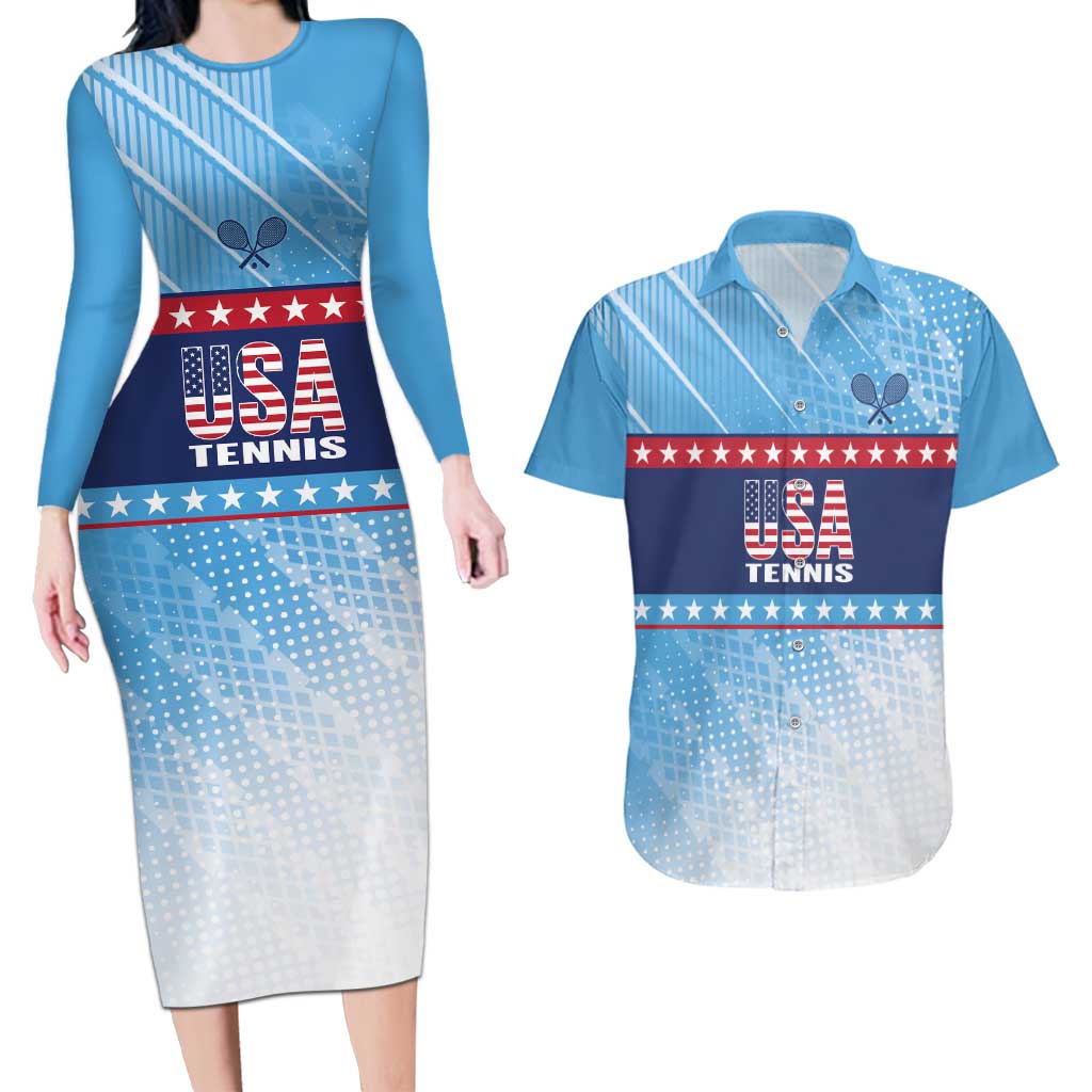 Custom United States Tennis Couples Matching Long Sleeve Bodycon Dress and Hawaiian Shirt 2025 Go USA - Wonder Print Shop
