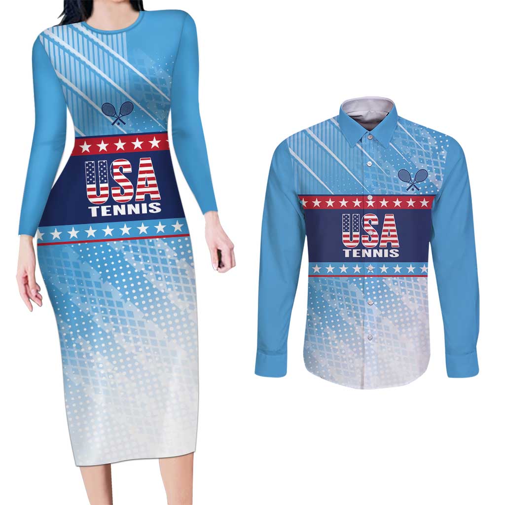 Custom United States Tennis Couples Matching Long Sleeve Bodycon Dress and Long Sleeve Button Shirt 2025 Go USA - Wonder Print Shop