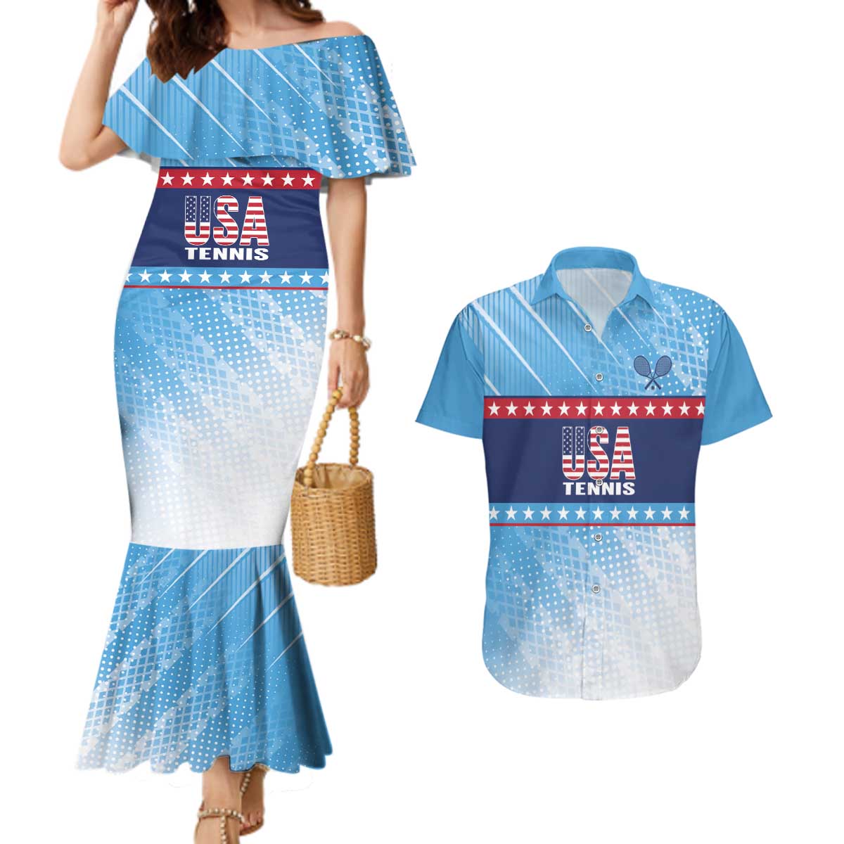 Custom United States Tennis Couples Matching Mermaid Dress and Hawaiian Shirt 2025 Go USA - Wonder Print Shop