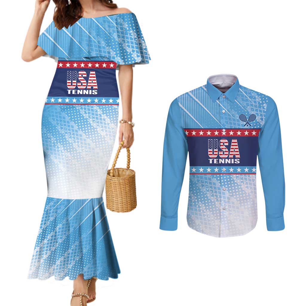 Custom United States Tennis Couples Matching Mermaid Dress and Long Sleeve Button Shirt 2025 Go USA - Wonder Print Shop