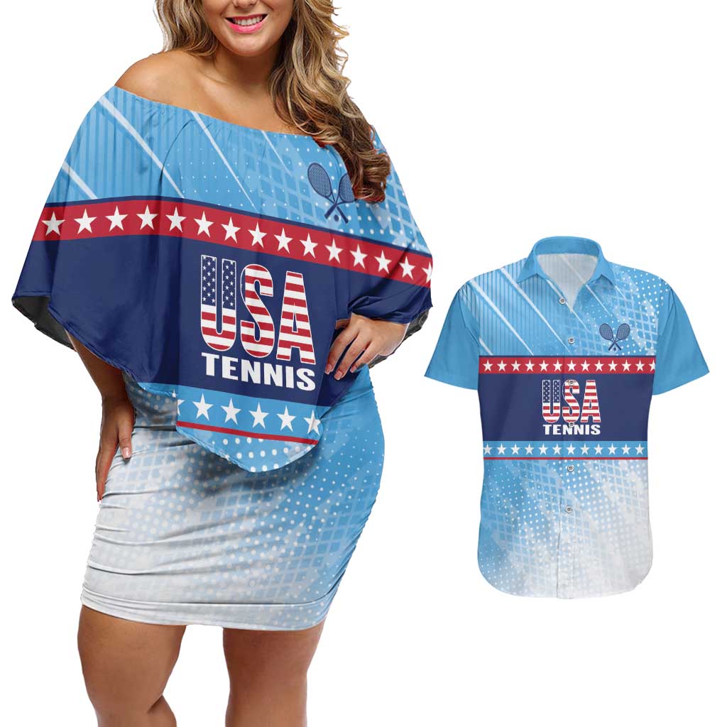 Custom United States Tennis Couples Matching Off Shoulder Short Dress and Hawaiian Shirt 2025 Go USA - Wonder Print Shop
