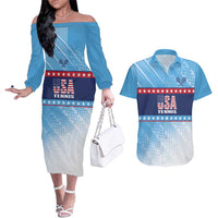 Custom United States Tennis Couples Matching Off The Shoulder Long Sleeve Dress and Hawaiian Shirt 2025 Go USA - Wonder Print Shop