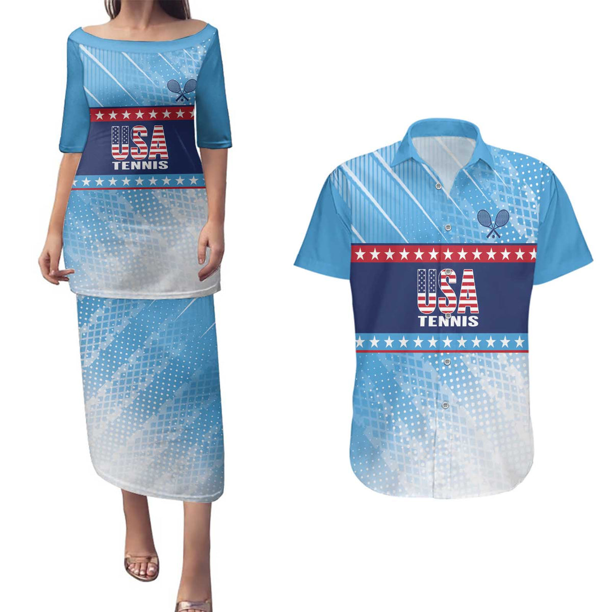 Custom United States Tennis Couples Matching Puletasi and Hawaiian Shirt 2025 Go USA - Wonder Print Shop
