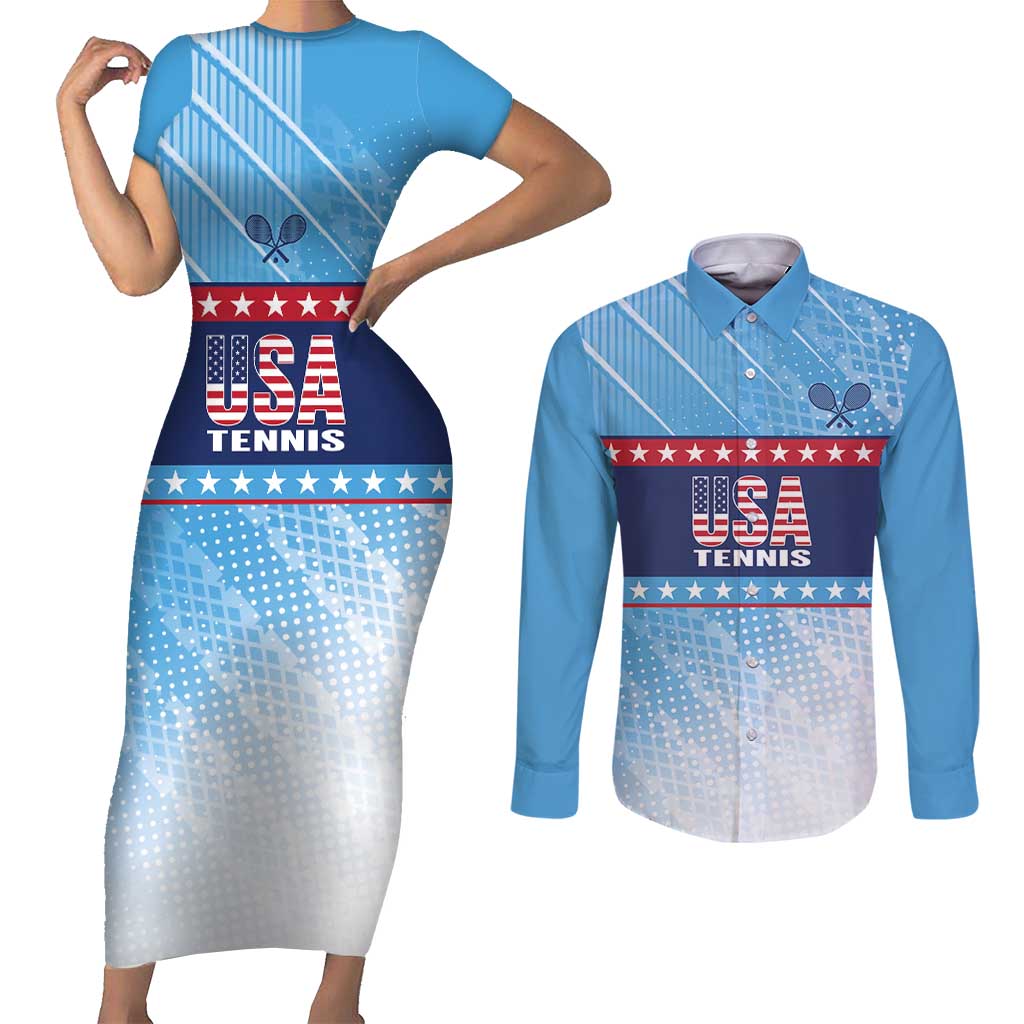 Custom United States Tennis Couples Matching Short Sleeve Bodycon Dress and Long Sleeve Button Shirt 2025 Go USA - Wonder Print Shop